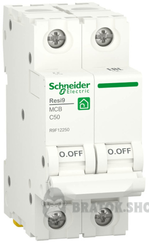 Автоматичний вимикач 2P 50A C 6кА Schneider Electric Resi9 (R9F12250)