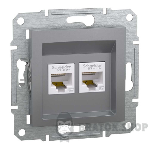 Розетка компьютерная RJ45 UTP 5E двойная Schneider Electric Asfora сталь EPH4400162