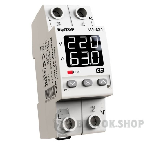 Реле напряжения 63А DigiTOP VA-63А M2W контроль тока