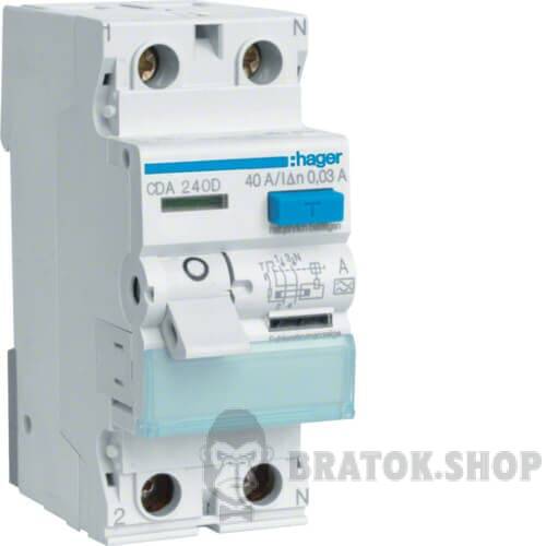 Дифреле ПЗВ 2P 40А 30mА 6kA тип A Hager CDA240D у Сумах