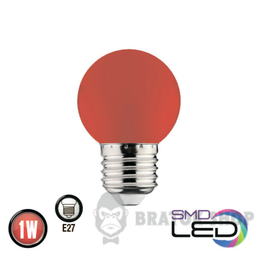 Світлодіодна лампа E27 1Вт G45 Horoz Electric RAINBOW червона