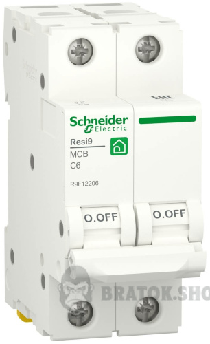 Автоматичний вимикач 2P 6A C 6кА Schneider Electric Resi9 (R9F12206) у Сумах