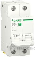 Автоматичний вимикач 2P 6A C 6кА Schneider Electric Resi9 (R9F12206)