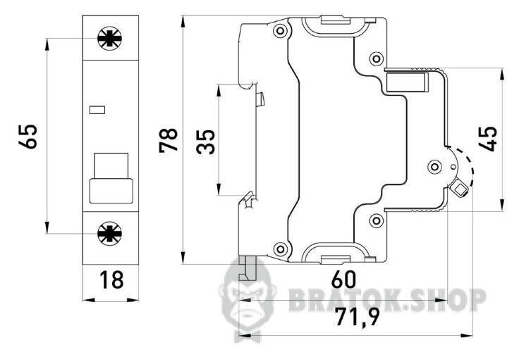 Модульный автоматический выключатель e.mcb.stand.60.DC.1.C63, 1р, 63А, C, 6кА, DC s081012 в Киеве