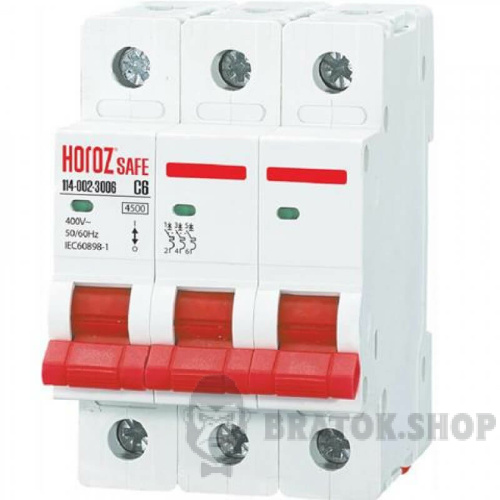 Автоматичний вимикач 3P 6А С 4.5кА Horoz Electric Safe (114-002-3006-010)