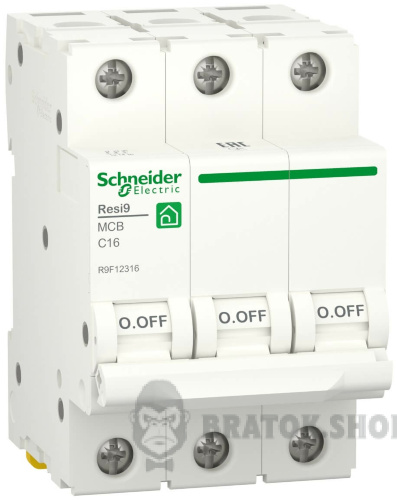 Автоматический выключатель 3P 16A C 6кА Schneider Electric Resi9 (R9F12316)