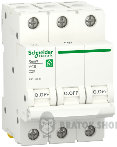 Автоматичний вимикач 3P 20A C 6кА Schneider Electric Resi9 (R9F12320)