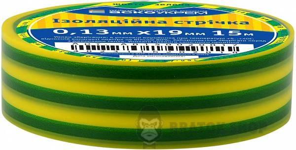 Изолента ПВХ 15м желто-зеленая 0.13/19мм АСКО-УКРЕМ A0150020017 в Сумах
