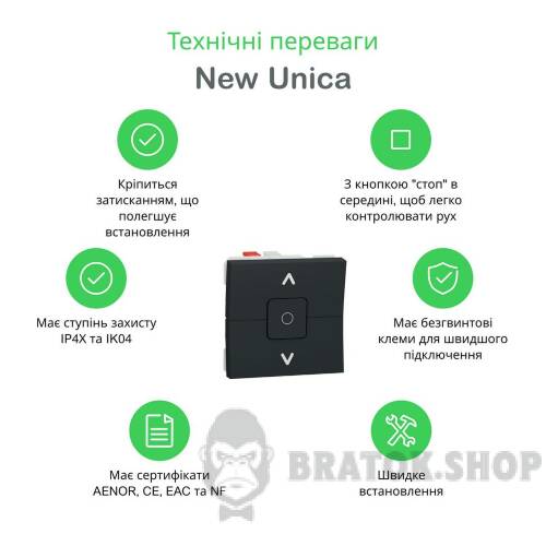 Вимикач для жалюзі 2-клавішний схема 4, 6А, 2 модулі антрацит NU320854