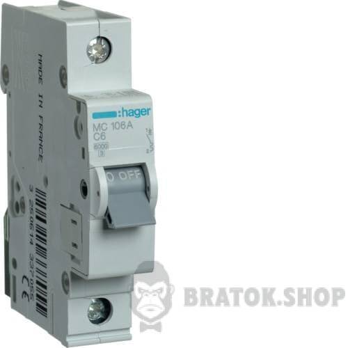 Автоматичний вимикач 1P 6A C 6kA Hager MC106A