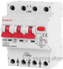 Вимикач диференційного струму з захистом від надструмів e.rcbo.pro.4.C50.30, 3P+N, 50А, С, тип А, 30мА