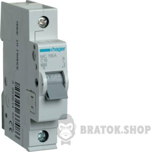 Автоматичний вимикач 1P 16A C 6kA Hager MC116A у Сумах
