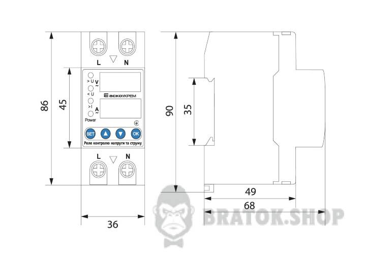 Реле напруги та струму 63A АСКО-УКРЕМ RKV 2P A0010230002