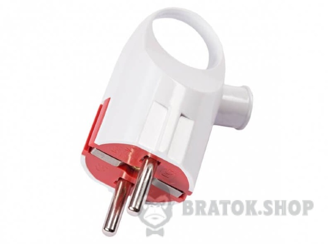 Вилка кутова Schuko 16A 220V 2P+PE з кільцем Luxel 1011 білий