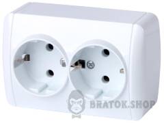 Розетка двойная e.aqua.1233.gr с ж/к, для наружного монтажа, IP20, без крышки
