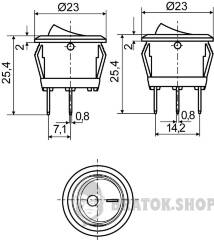 KCD1-5-101N R/B 220V Перемикач 1 клав. круглий червоний з підсвічуванням