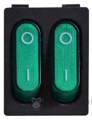 KCD2-5-2101N GR/B 220V Перемикач 2 клав. зелений з підсвічуванням