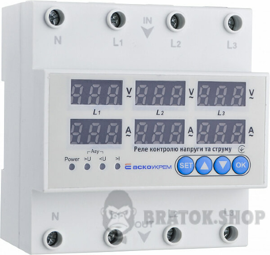 Реле напряжения и тока 63A АСКО-УКРЕМ RKV 4P A0010230003