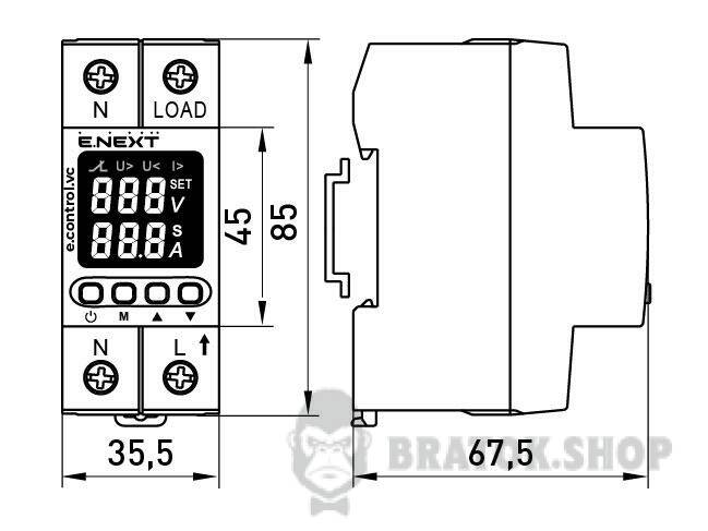 Реле контролю напруги та струму однофазне 32А з індикацією e.control.vc32 p0690028 у Києві
