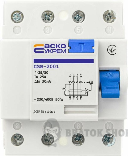 Дифреле ПЗВ 4P 25А 30мА АСКО-Укрем ПЗВ-2001 A0020010012