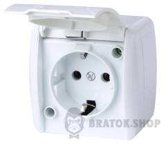 Розетка одинарная e.aqua.1231.gr с ж/к, для наружного монтажа, IP54, крышка белая