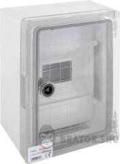 Корпус ударопрочный из АБС-пластика e.plbox.210.280.130.8m.tr, 210х280х130мм, IP65 с прозрачной дверцей и панелью под 8 модулей