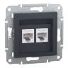 Розетка компьютерная RJ45 UTP 6E двойная Schneider Electric Asfora антрацит EPH4800171