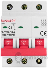 Модульний автоматичний вимикач e.mcb.stand.45.3.C1, 3р, 1А, C, 4,5 кА