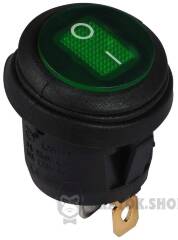 KCD1-5-101NW GR/B 220V Перемикач 1 клав.круглий вологозах. зелений з підсвічуванням