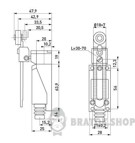 Вимикач кінцевий e.limitswitch.03 важіль з роликом регульований по довжині s0070007 у Києві