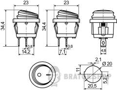 KCD1-5-101NW R/B 220V Перемикач 1 клав.круглий вологозах. червоний з підсвічуванням