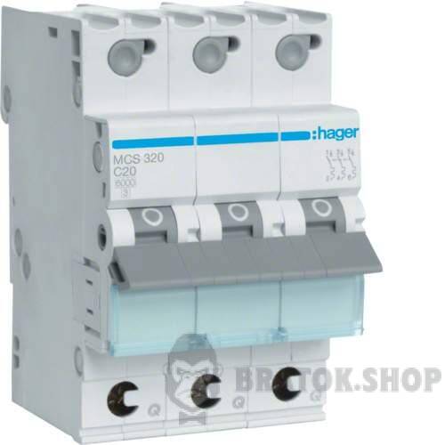 Автоматический выключатель 3P 20A C 6kA Hager MCS320 в Сумах