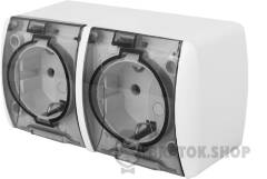 Розетка двойная e.aqua.1232.grt с ж/к, для наружного монтажа, IP54, крышка прозрачная