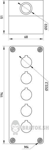 Корпус для 5 кнопок e.mb.box05