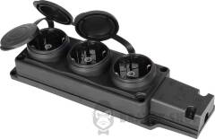 Розетка тройная с защитной крышкой каучуковая e.socket.rubber.029.3.16, с ж/к, 16А