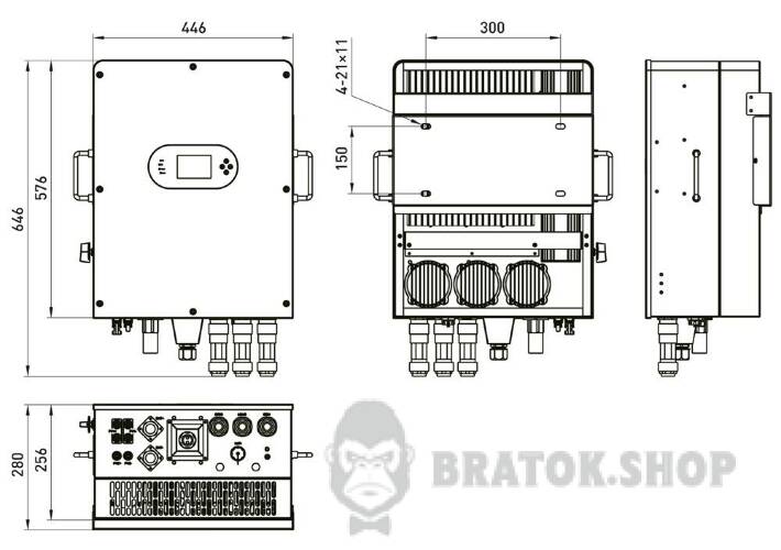 Інвертор гібридний трифазний e.inv.h3.industrial.48.12000 48/400В, 12000Вт i096008