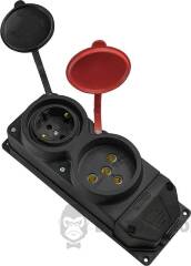 Колодка каучукова 3Р+РЕ з захисними кришками двомісна (1×25А/1×16A*2P+PE) IP44