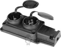 Розетка двойная с защитной крышкой каучуковая e.socket.rubber.029.2.16, с ж/к, 16А