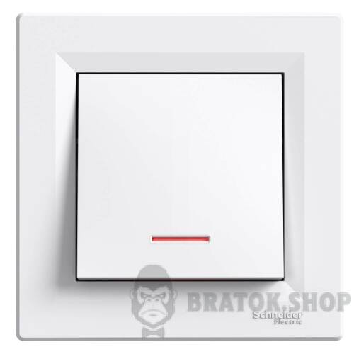 Выключатель одноклавишный проходной Schneider Electric Asfora белый EPH1500121 с подсветкой в Сумах