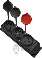 Колодка каучукова 3Р+РЕ з захисними кришками тримісна (1×25А/2×16A*2P+PE) IP44