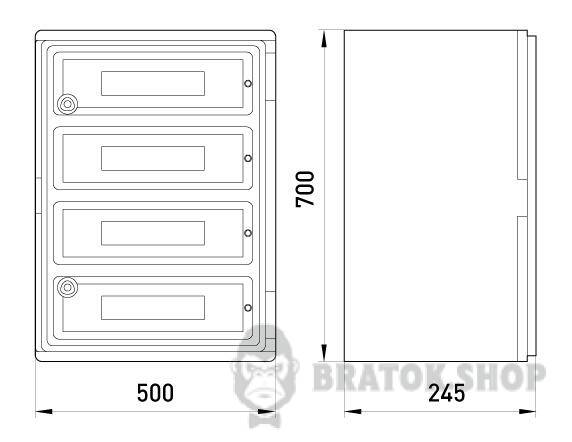 Корпус ударопрочный из АБС-пластика e.plbox.500.700.245.88m.tr, 500х700х245мм, IP65 с прозрачной дверцей и панелью под 88 модулей CP5116 в Киеве