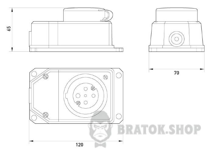 Силовая розетка стационарная с защитной каучуковой крышкой e.socket.rubber.072.32, 4п., 32А s9100034 в Киеве