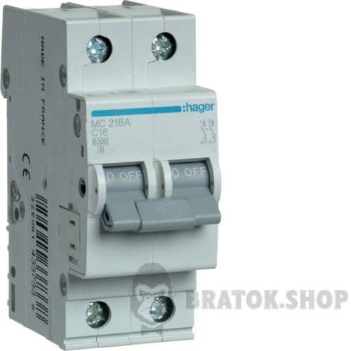 Автоматический выключатель 2P 16A C 6kA Hager MC216A в Сумах