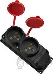 Колодка каучукова 3Р+РЕ з захисними кришками двомісна (2×25А) IP44