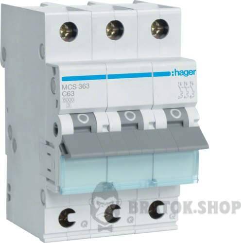 Автоматический выключатель 3P 63A C 6kA Hager MCS363 в Сумах