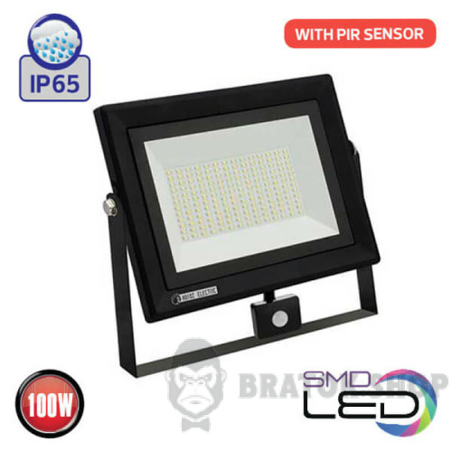 Прожектор світлодіодний LED з датчиком руху 100W 6400K IP65 Horoz Electric PARS/S (068-009-0100-010) у Сумах