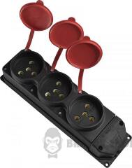 Колодка каучукова 3Р+РЕ з захисними кришками тримісна (3×25А) IP44