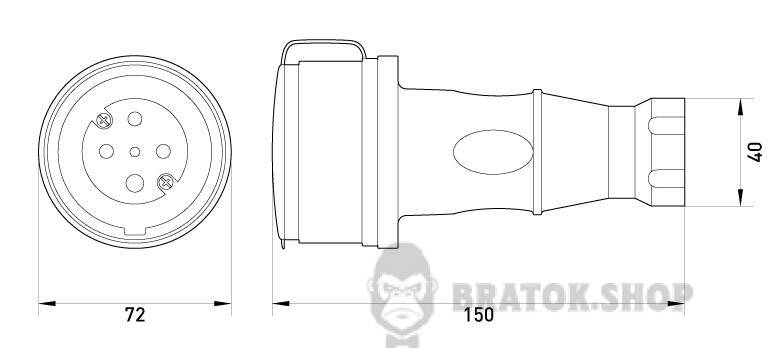 Силовая розетка переносная с защитной каучуковой крышкой e.socket.rubber.071.32, 4п., 32А s9100033 в Киеве