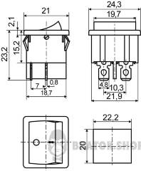 KCD1-6-201N GR/B 220V Перемикач 1 клав. зелений з підсвічуванням