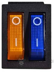 KCD2-2101N BL+YL/B 220V Перемикач 2 клав. жовтий+синій з підсвічуванням